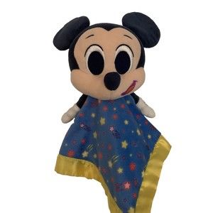 Disney Mickey Mouse Lovey Security Blanket Celestial Rattle Yellow Satin Trim